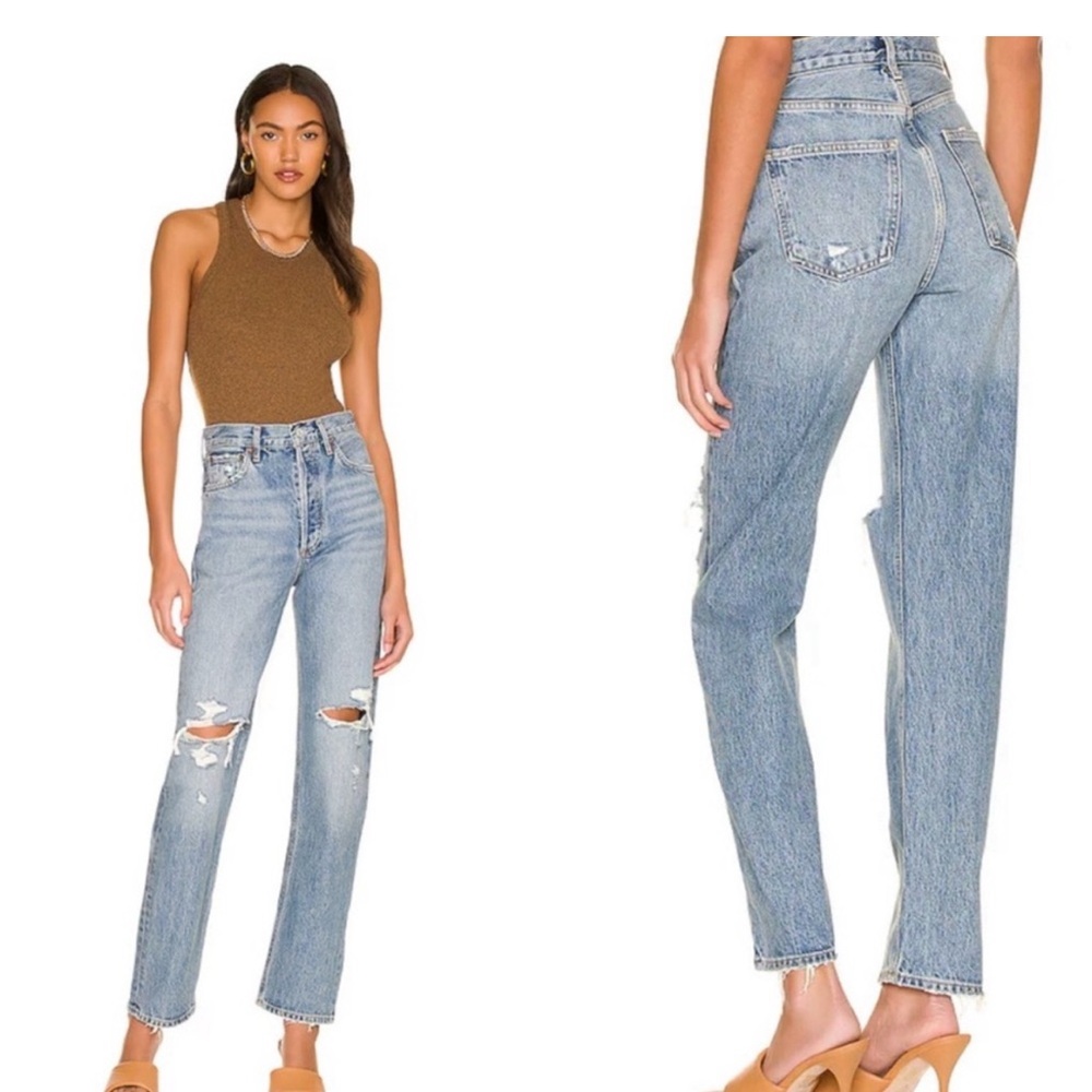 Like New $248 AGOLDE WILDER  Distressed Cropped Straight Jeans 26x28 High Waist